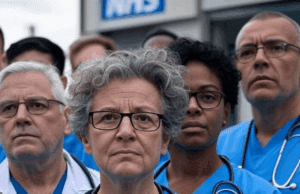 Junior Doctors’ Strike Action: Escalating Tensions Over Pay and NHS Future Junior Doctors' Strike Action: BMA members protest over pay demands outside an NHS building, holding signs, reflecting healthcare tensions, July 2025