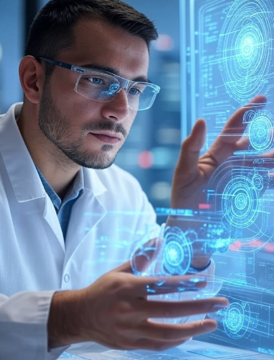 Latest_AI_Breakthroughs_2025_01.jpg Futuristic depiction of Latest AI breakthroughs 2025, showcasing a scientist interacting with holographic interfaces for next-generation natural language processing.