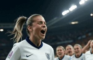 England’s Euro 2025 Victory: Lionesses Shine in Shootout Win Alt text: Scene of England’s Euro 2025 victory, with Alessia Russo scoring the equalizer.