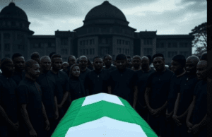 How to Mourn and Honor Former President Muhammadu Buhari’s Legacy in 2025 Alt text: Solemn image of how to mourn and honor Buhari’s legacy in 2025, showing a state burial in Daura with a flag-draped coffin and university silhouette at 12:14 PM BST, July 18.
