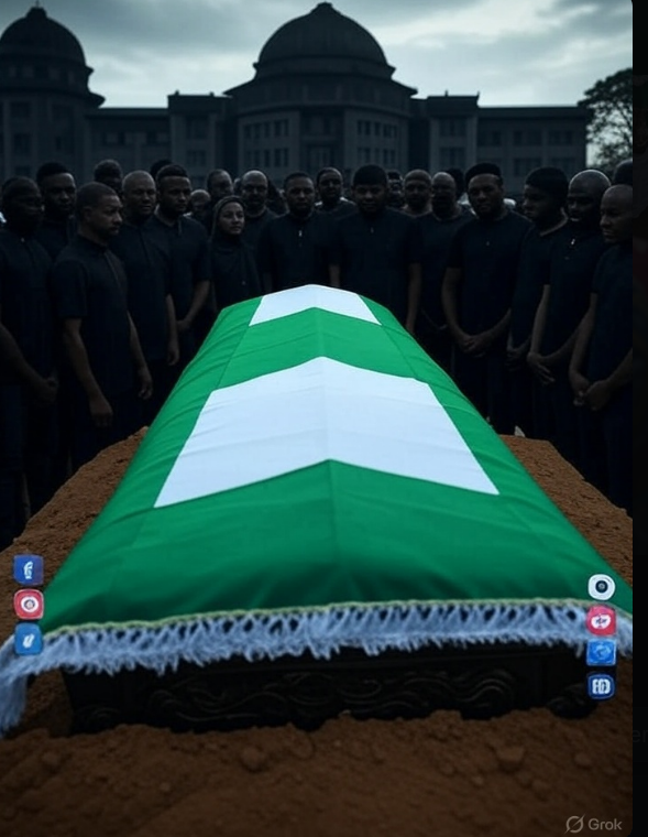 how_to_mourn_honor_buhari_legacy_2025.jpg Alt text: Solemn image of how to mourn and honor Buhari’s legacy in 2025, showing a state burial in Daura with a flag-draped coffin and university silhouette at 12:14 PM BST, July 18.