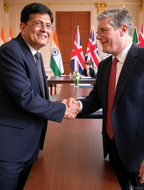 india_uk_trade_deal_2025_signing_ceremony.jpg Alt text: Image of India-UK trade deal 2025, showing Piyush Goyal and Keir Starmer at a signing ceremony.