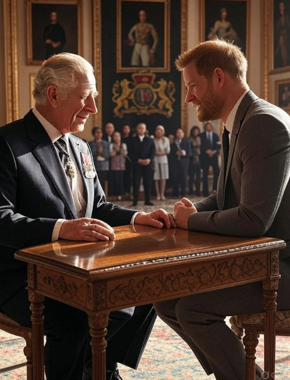 royal_reconciliation_talks_2025.jpg Heartwarming image of royal reconciliation talks in 2025, showing King Charles III and Prince Harry meeting at 10:56 AM BST, July 14, with onlookers and Buckingham Palace.