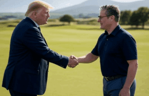 Trump’s Global Influence 2025: Shaping World Events Today Alt text: Image of Trump’s global influence 2025, showing Trump and Keir Starmer at a Scotland golf meeting.
