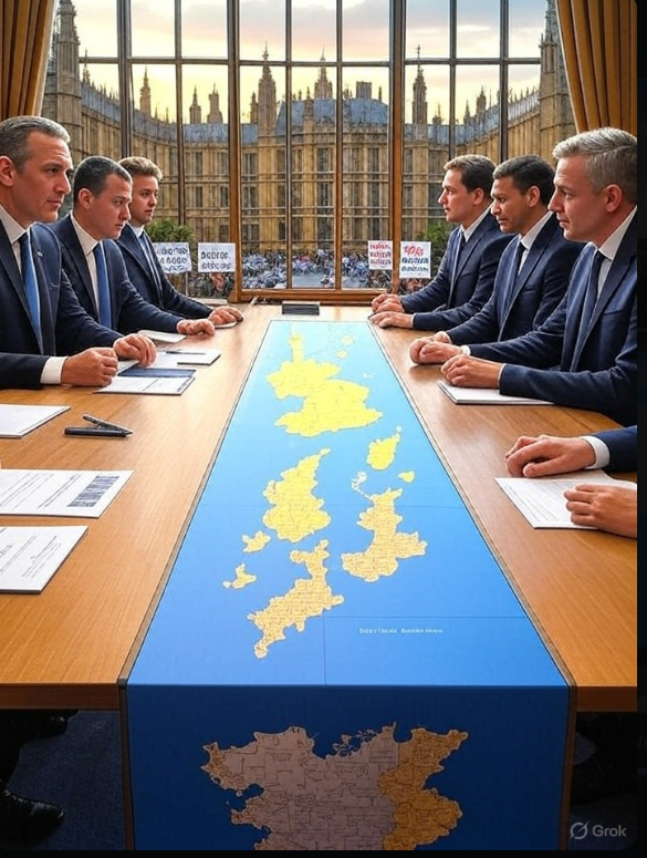 uk_france_migrant_deal_backlash_2025.jpg Alt text: Tense image of UK-France 'one-in, one-out' migrant deal backlash in 2025, showing officials with a Channel map, protest signs, and data alerts at 11:20 AM BST, July 21.