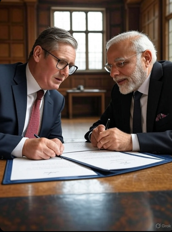 uk_india_trade_deal_2025_signing.jpg Alt text: Image of UK-India Trade Deal 2025, showing Sir Keir Starmer and Narendra Modi signing at Chequers.