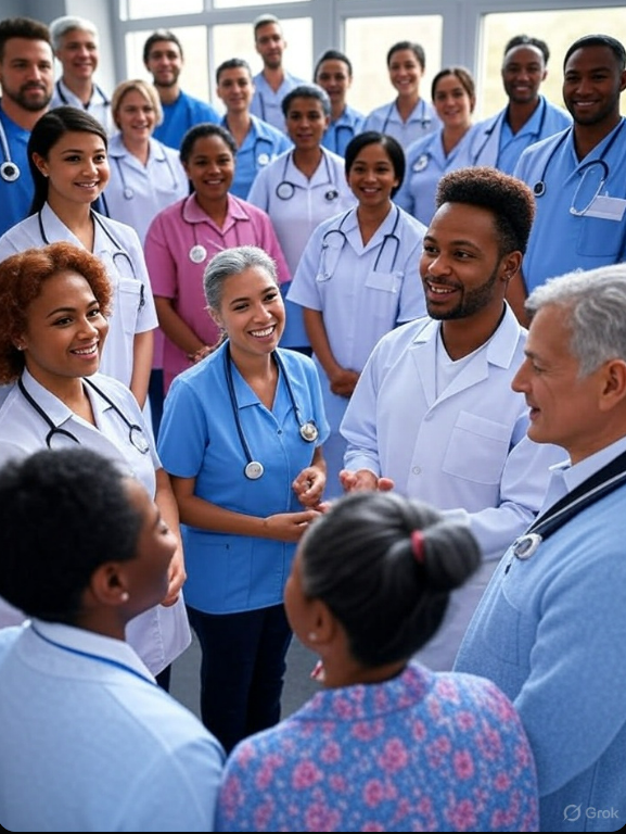 Alt text: Scene of what is Keir Starmer’s policy on immigration 2025, featuring care workers training in the UK.