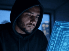 What Is the Latest Cybersecurity Threat? Unveiling the Dangers of 2025 Futuristic image of what is the latest cybersecurity threat, showing a hacker using AI-powered attack interface in 2025.