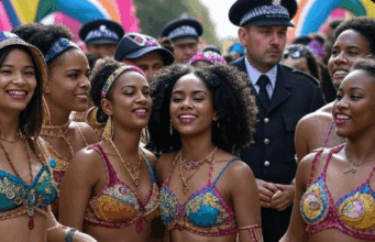 Notting Hill Carnival 2025: Violence Mars Celebration with 528 Arrests Alt Text: Vibrant Notting Hill Carnival scene with dancers in colorful costumes and police tape in the foreground, highlighting safety concerns.