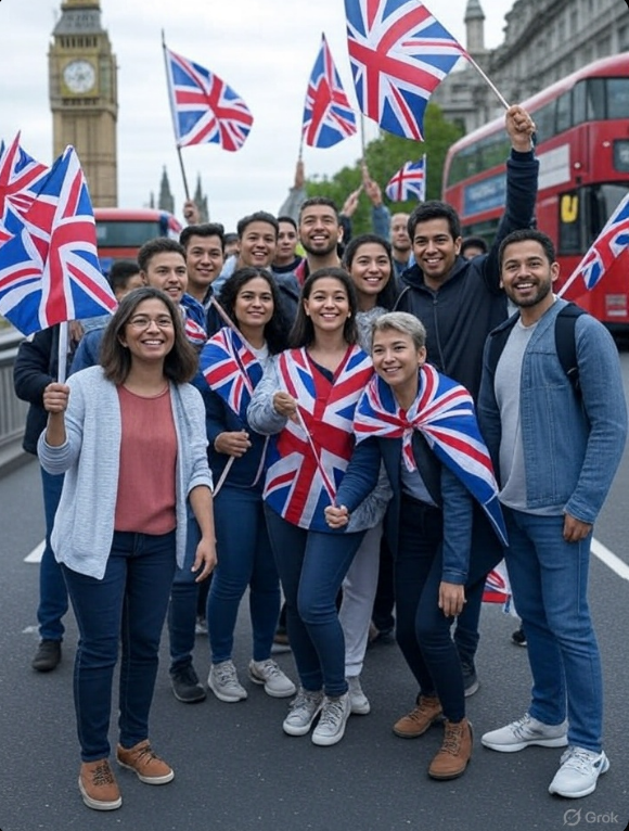 advance_uk_party_supporters_rally.jpg Alt text: Image of Advance UK Party, showing supporters rallying with Union Jack flags.