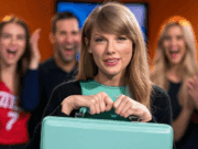 Taylor Swift New Album Buzz: Unveiling ‘The Life of a Showgirl’ Alt Text: Taylor Swift unveiling The Life of a Showgirl on the New Heights podcast with Travis and Jason Kelce, holding a mint green briefcase.