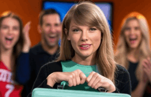 Taylor Swift New Album Buzz: Unveiling ‘The Life of a Showgirl’ Alt Text: Taylor Swift unveiling The Life of a Showgirl on the New Heights podcast with Travis and Jason Kelce, holding a mint green briefcase.