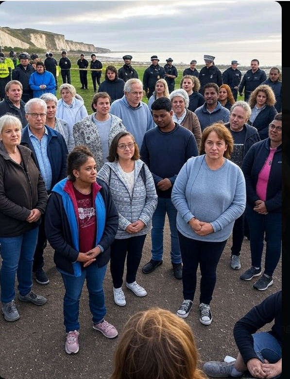 tragic-incident-isle-sheppey-community-response.jpg Alt Text: Community gathering near Isle of Sheppey with police presence, reflecting the Tragic Incident on Isle of Sheppey, featuring a somber mood and supportive signs.