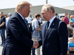 Ukraine-Russia Latest Updates: Key Developments in Ongoing Conflict Alt Text: U.S. President Donald Trump and Russian President Vladimir Putin shaking hands at the Alaska summit on August 15, 2025, with a military base backdrop.