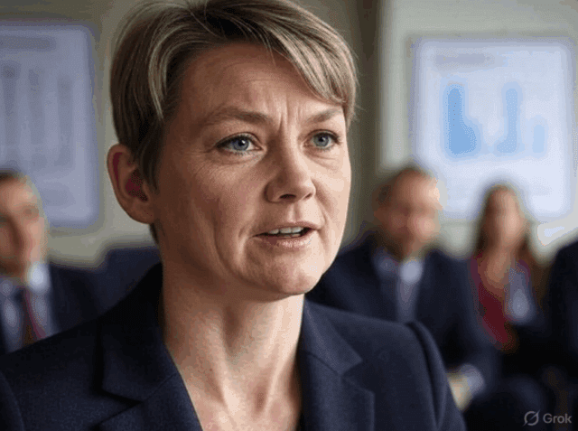 uk-grooming-scandal-inquiry-2025.jpg Alt Text: Home Secretary Yvette Cooper announcing the UK grooming gang scandal inquiry in 2025, with experts and charts in the background.