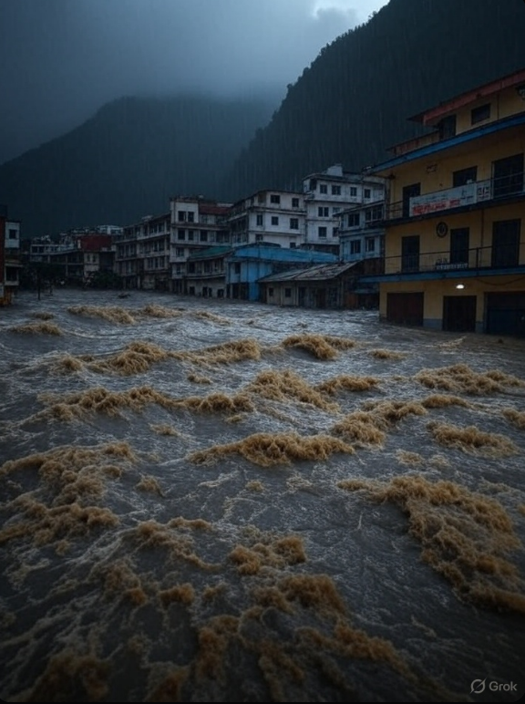 uttarkashi_flood_crisis_update_cloudburst.jpg Alt text: Image of Uttarkashi flood crisis update, showing a cloudburst triggering flash floods.