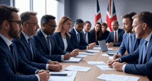 Latest UK Government Cabinet Reshuffle: Key Changes and Impacts Alt Text: Illustration of UK politicians in a government office during the latest UK Government cabinet reshuffle.