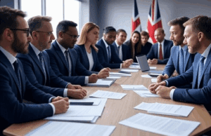 Latest UK Government Cabinet Reshuffle: Key Changes and Impacts Alt Text: Illustration of UK politicians in a government office during the latest UK Government cabinet reshuffle.