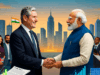 UK PM Starmer’s India Visit Kicks Off with Fintech Fest and Trade Talks Illustration of Starmer and Modi shaking hands during UK PM Starmer India visit.